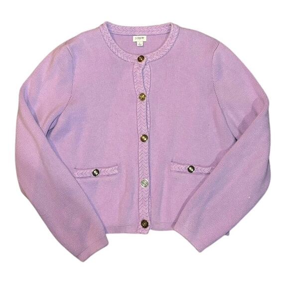 J. Crew 100% Cotton Lilac Cardigan Sweater Size L - Picture 1 of 5